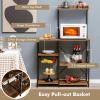 Giantex Bakers Rack, 4-Tier Microwave Stand with Storage, Kitchen Utility Shelves, Wire Basket with 5 Hooks, Spice Rack for Organizing Utensils, Work Station with Countertop, 35.5″ L×16″ W×54.5″ H(Charcoal Brown&Black)