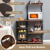 Giantex Bakers Rack, 4-Tier Microwave Stand with Storage, Kitchen Utility Shelves, Wire Basket with 5 Hooks, Spice Rack for Organizing Utensils, Work Station with Countertop, 35.5″ L×16″ W×54.5″ H(Coffee&black)