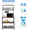 Giantex Bakers Rack, Coffee Bar, 4-Tier Kitchen Microwave Stand with Storage, 11 Hooks, Adjustable Feet, Industrial Utility Shelves for Utensils, Metal Standing Baker’s Workstation (Rustic Brown)(Rustic Brown)
