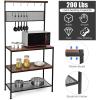 Giantex Bakers Rack, Coffee Bar, 4-Tier Kitchen Microwave Stand with Storage, 11 Hooks, Adjustable Feet, Industrial Utility Shelves for Utensils, Metal Standing Baker’s Workstation (Rustic Brown)(Rustic Brown)