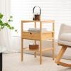 Giantex Bamboo Nightstands Set of 2, Wood Side Tables with Drawer and 2 Storage Shelves, Multifunctional Bedside Tables for Small Spaces, MCM Boho Style End Tables for Bedroom Office, Natural(Set of 1)