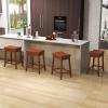 Giantex Bar Stools Set of 2, 25″ Counter Height Bar Stools w/Saddle Seat, Footrest, Rivet, Button Tufted, Rubber Wood Frame, Upholstered PU Leather Backless Barstools for Kitchen, Dining Room, Pub(2)