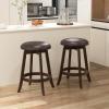 Giantex Bar Stools Set of 2, 29″ Bar Height Bar Stools w/ 360° Swivel Round Seat & Footrest, Rubber Wood Frame, Upholstered PU Leather Backless Barstools for Kitchen, Dining Room, Pub, Brown(2)