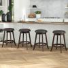 Giantex Bar Stools Set of 2, 29″ Bar Height Bar Stools w/ 360° Swivel Round Seat & Footrest, Rubber Wood Frame, Upholstered PU Leather Backless Barstools for Kitchen, Dining Room, Pub, Brown(1)