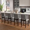 Giantex Bar Stools Set of 4, 26″ Counter Height Stools w/Solid Rubber Wood Legs & Footrest, Modern Linen Fabric Bar Dining Chairs, Rivet Upholstered Barstools for Kitchen Island, Dining Room, Grey