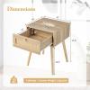 Giantex Boho Rattan Nightstand Set of 2, Mid Century Wood Night Stands with Rattan Weaving Drawer, Bedside Table with Solid Wood Legs, End Side Table for Bedroom Storage, Natural(2)