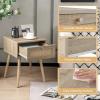 Giantex Boho Rattan Nightstand Set of 2, Mid Century Wood Night Stands with Rattan Weaving Drawer, Bedside Table with Solid Wood Legs, End Side Table for Bedroom Storage, Natural(1)