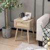 Giantex Boho Rattan Nightstand Set of 2, Mid Century Wood Night Stands with Rattan Weaving Drawer, Bedside Table with Solid Wood Legs, End Side Table for Bedroom Storage, Natural(1)