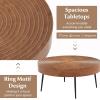 Giantex Boho Round Coffee Table Set of 2, Sofa Side Nesting Table with Solid Pine Wood Top, Metal Legs & Adjustable Foot Pads, 31.5″ D Large Table Set for Living Room (Ring Pattern, Natural)(Brown)