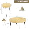 Giantex Boho Round Coffee Table Set of 2, Sofa Side Nesting Table with Solid Pine Wood Top, Metal Legs & Adjustable Foot Pads, 31.5″ D Large Table Set for Living Room (Ring Pattern, Natural)(Natural)
