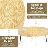 Giantex Boho Round Coffee Table Set of 2, Sofa Side Nesting Table with Solid Pine Wood Top, Metal Legs & Adjustable Foot Pads, 31.5″ D Large Table Set for Living Room (Ring Pattern, Natural)(Natural)