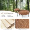 Giantex Boho Round Coffee Table Set of 2, Sofa Side Nesting Table with Solid Pine Wood Top, Metal Legs & Adjustable Foot Pads, 31.5″ D Large Table Set for Living Room (Ring Pattern, Natural)(Brown)