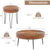 Giantex Boho Round Coffee Table Set of 2, Sofa Side Nesting Table with Solid Pine Wood Top, Metal Legs & Adjustable Foot Pads, 31.5″ D Large Table Set for Living Room (Ring Pattern, Natural)(Brown)