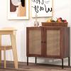 Giantex Buffet Cabinet Set of 2, Wood Sideboard Storage Cabinet with Rattan Door, 3-Position Adjustable Shelf, Freestanding Coffee Bar Accent Cabinet, Kitchen Cupboard Organizer for Living Room(Walnut)