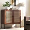 Giantex Buffet Cabinet Set of 2, Wood Sideboard Storage Cabinet with Rattan Door, 3-Position Adjustable Shelf, Freestanding Coffee Bar Accent Cabinet, Kitchen Cupboard Organizer for Living Room(Walnut)