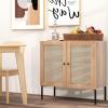 Giantex Buffet Cabinet Set of 2, Wood Sideboard Storage Cabinet with Rattan Door, 3-Position Adjustable Shelf, Freestanding Coffee Bar Accent Cabinet, Kitchen Cupboard Organizer for Living Room(Oak)