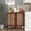 Giantex Buffet Cabinet Set of 2, Wood Sideboard Storage Cabinet with Rattan Door, 3-Position Adjustable Shelf, Freestanding Coffee Bar Accent Cabinet, Kitchen Cupboard Organizer for Living Room(Walnut)