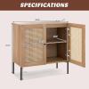 Giantex Buffet Cabinet Set of 2, Wood Sideboard Storage Cabinet with Rattan Door, 3-Position Adjustable Shelf, Freestanding Coffee Bar Accent Cabinet, Kitchen Cupboard Organizer for Living Room(Oak)