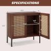 Giantex Buffet Cabinet Set of 2, Wood Sideboard Storage Cabinet with Rattan Door, 3-Position Adjustable Shelf, Freestanding Coffee Bar Accent Cabinet, Kitchen Cupboard Organizer for Living Room(Walnut)