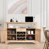 Giantex Buffet Server Sideboard, Console Wood Dining Table, Cupboard Table with 2 Cabinets, 1 Drawer and 9 Wine Cabinets, Storage Organizer Kitchen and Dining Room (Gray)(Natural)