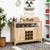 Giantex Buffet Server Sideboard, Console Wood Dining Table, Cupboard Table with 2 Cabinets, 1 Drawer and 9 Wine Cabinets, Storage Organizer Kitchen and Dining Room (Gray)(Natural)