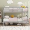 Giantex Bunk Bed Twin Over Twin, Solid Wood Detachable Bed Frame with High Guardrails & Integrated Ladder, Wooden Slatted Bunk Bed for Kids & Teens, No Box Spring Needed, White(Grey)