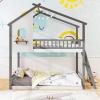 Giantex Bunk Bed Twin Over Twin, Solid Wood Floor Bunk Bed with Ladder & Full-Length Guardrails, House Shaped Bunk Beds for Kids, Girls, Boys, Dormitory and Bedroom, No Box Spring Needed