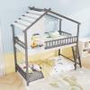 Giantex Bunk Bed Twin Over Twin, Solid Wood Floor Bunk Bed with Ladder & Full-Length Guardrails, House Shaped Bunk Beds for Kids, Girls, Boys, Dormitory and Bedroom, No Box Spring Needed