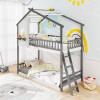 Giantex Bunk Bed Twin Over Twin, Solid Wood Floor Bunk Bed with Ladder & Full-Length Guardrails, House Shaped Bunk Beds for Kids, Girls, Boys, Dormitory and Bedroom, No Box Spring Needed