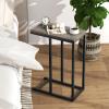 Giantex C Shaped End Table, Small Side Table for Sofa, Couch Table That Slide Under with Metal Frame, Industrial TV Tray Tables for Small Spaces, Living Room Bedroom, Rustic Brown(Greige)
