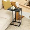 Giantex C Shaped End Table, Small Side Table for Sofa, Couch Table That Slide Under with Metal Frame, Industrial TV Tray Tables for Small Spaces, Living Room Bedroom, Rustic Brown(Black)
