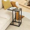 Giantex C Shaped End Table, Small Side Table for Sofa, Couch Table That Slide Under with Metal Frame, Industrial TV Tray Tables for Small Spaces, Living Room Bedroom, Rustic Brown(Greige)