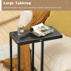 Giantex C Shaped End Table, Small Side Table for Sofa, Couch Table That Slide Under with Metal Frame, Industrial TV Tray Tables for Small Spaces, Living Room Bedroom, Rustic Brown(Black)