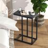 Giantex C Shaped End Table, Small Side Table for Sofa, Couch Table That Slide Under with Metal Frame, Industrial TV Tray Tables for Small Spaces, Living Room Bedroom, Rustic Brown(Black)