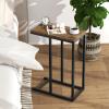 Giantex C Shaped End Table, Small Side Table for Sofa, Couch Table That Slide Under with Metal Frame, Industrial TV Tray Tables for Small Spaces, Living Room Bedroom, Rustic Brown(Rustic Brown)