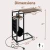 Giantex C Shaped End Table with Charging Station, 27’’H Slide Under Couch Side Table w/Wheels, Outlets & USB Ports, Storage Bag, Small Laptop Sofa TV Tray C Table for Living Room, Rustic Brown(1)