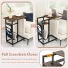 Giantex C Shaped End Table with Charging Station, 27’’H Slide Under Couch Side Table w/Wheels, Outlets & USB Ports, Storage Bag, Small Laptop Sofa TV Tray C Table for Living Room, Rustic Brown(1)