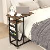 Giantex C Shaped End Table with Charging Station, 27’’H Slide Under Couch Side Table w/Wheels, Outlets & USB Ports, Storage Bag, Small Laptop Sofa TV Tray C Table for Living Room, Rustic Brown(1)