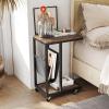 Giantex C Shaped End Table with Rolling Wheels, Sofa Side Table with Magazine Storage Holder & Metal Frame, Mobile TV Tray Table for Small Space Living Room, 16″ L x 11″ W x 23″ H, Rustic Brown(1)