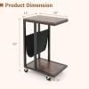 Giantex C Shaped End Table with Rolling Wheels, Sofa Side Table with Magazine Storage Holder & Metal Frame, Mobile TV Tray Table for Small Space Living Room, 16″ L x 11″ W x 23″ H, Rustic Brown(2)