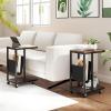 Giantex C Shaped End Table with Rolling Wheels, Sofa Side Table with Magazine Storage Holder & Metal Frame, Mobile TV Tray Table for Small Space Living Room, 16″ L x 11″ W x 23″ H, Rustic Brown(2)