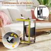 Giantex C Shaped End Table with Rolling Wheels, Sofa Side Table with Magazine Storage Holder & Metal Frame, Mobile TV Tray Table for Small Space Living Room, 16″ L x 11″ W x 23″ H, Rustic Brown(2)