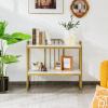 Giantex Console Table 2 Tier Narrow Entryway Table with Shelf, Faux Marble Tabletop and Metal Frame, Freestanding Skinny Sofa Side Table for Hallway, Dining Room, Living Room Foyer Tables (Gold)