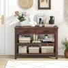 Giantex Console Table with 2 Drawers, 3-Tier Narrow Entryway Table with Storage, 2 Open Shelves & Solid Wood Legs, Wooden Long Sofa Side Table, Rectangular Entry Table for Home Living Room Hallway