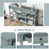 Giantex Console Table with Storage, 58” Long Sofa Table with 3 Drawers & Open Shelves, Solid Wood Legs, Narrow Entryway Table, Vintage Behind Couch Table for Living Room Hallway, Entry Table (Blue)(Blue)