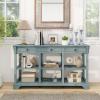 Giantex Console Table with Storage, 58” Long Sofa Table with 3 Drawers & Open Shelves, Solid Wood Legs, Narrow Entryway Table, Vintage Behind Couch Table for Living Room Hallway, Entry Table (Blue)(Blue)