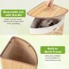 Giantex Corner Laundry Hamper with Lid, 58 L Bamboo Laundry Basket with Removable Liner & Handle, Triangle Clothes Hamper for Small Spaces, Bedroom, Bathroom, Laundry & Living Room (Black)(Natural)
