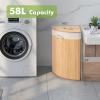 Giantex Corner Laundry Hamper with Lid, 58 L Bamboo Laundry Basket with Removable Liner & Handle, Triangle Clothes Hamper for Small Spaces, Bedroom, Bathroom, Laundry & Living Room (Black)(Natural)