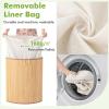 Giantex Corner Laundry Hamper with Lid, 58 L Bamboo Laundry Basket with Removable Liner & Handle, Triangle Clothes Hamper for Small Spaces, Bedroom, Bathroom, Laundry & Living Room (Black)(Natural)