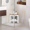 Giantex Corner Shower Stool Waterproof – HDPE Shower Bench Seat with Storage Shelf for Shaving Legs, Non-Slip Foot Pads, Plastic Spa Bath Step Foot Rest for Bathroom Small Place (White)(White & Brown)